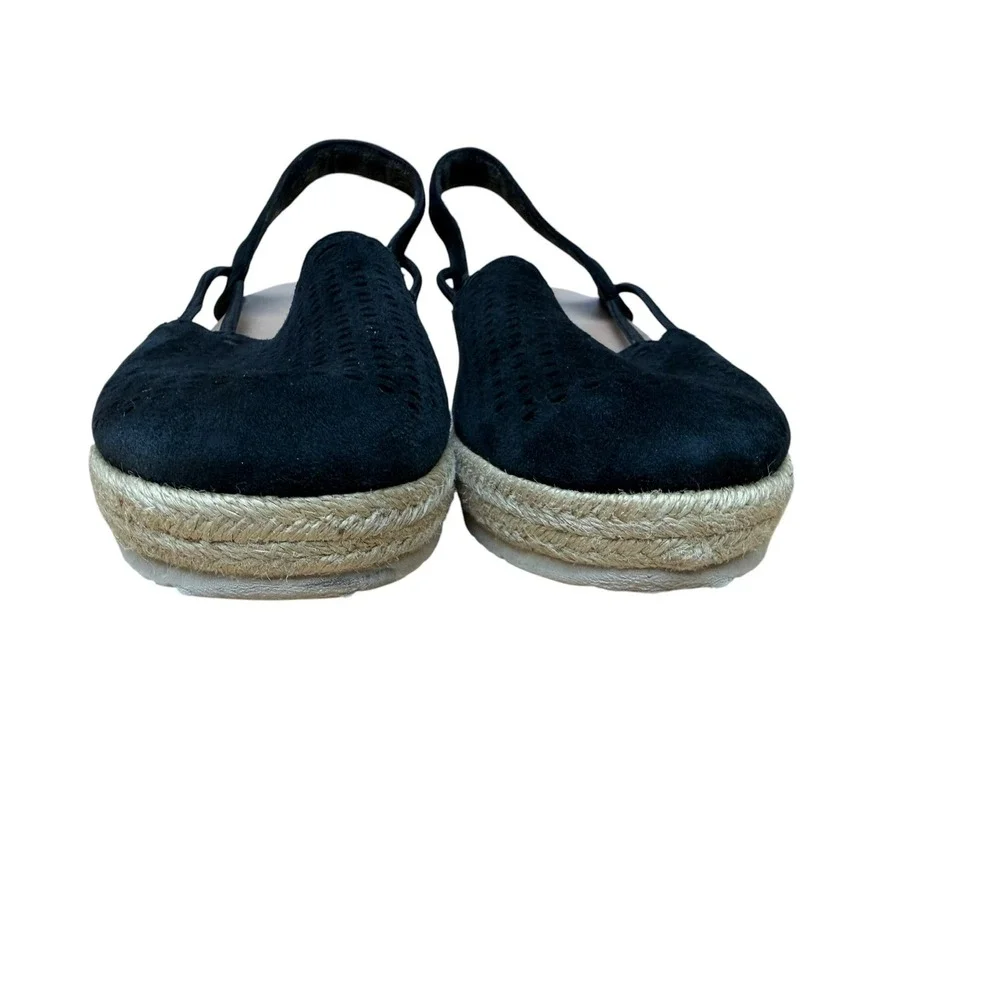 Earth Black Suede Perforated Scalloped Espadrille Wedge Sandals Womens 8.5M